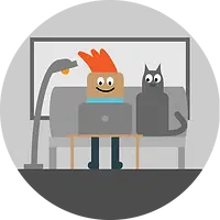 Man with computer and cat